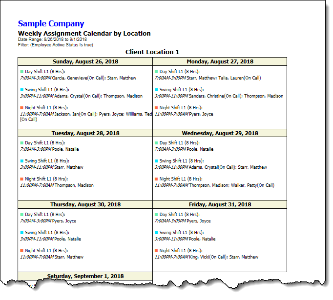 Weekly Calendar by Location