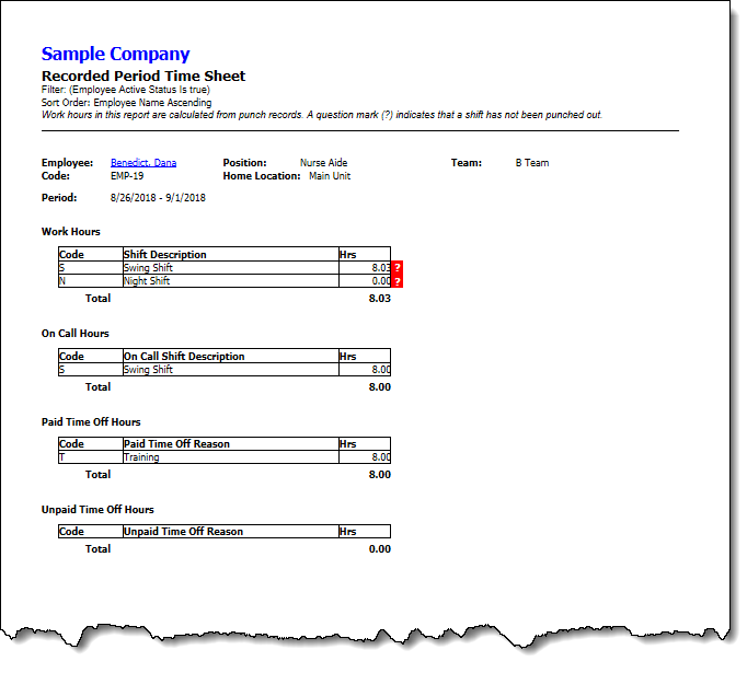 Recorded Period Timesheet