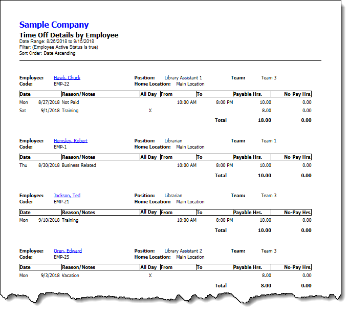 Employee Time Off Details