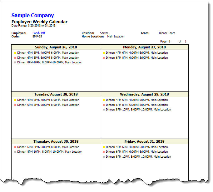 Employee Weekly Calendar